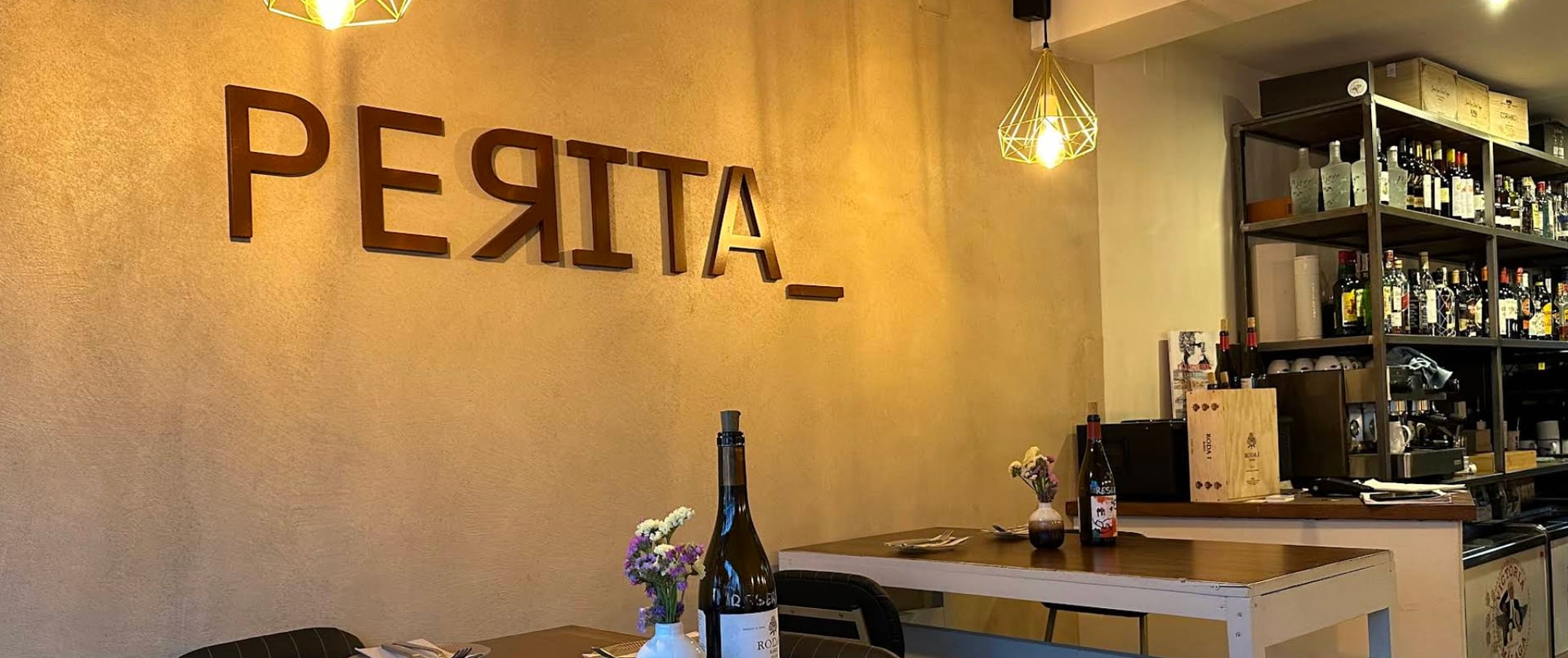 Perita's counter with plates and glassware in Marbella